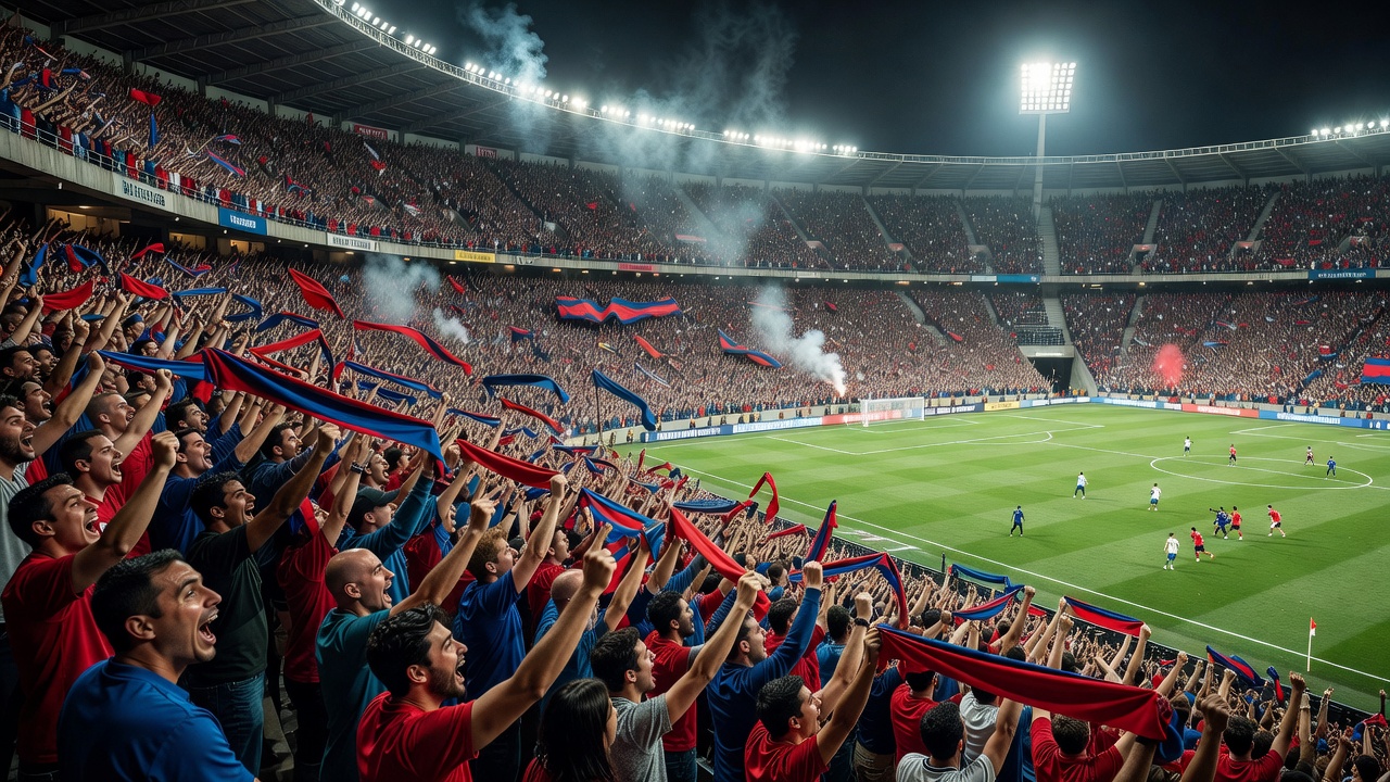 Vibrant football stadium filled with passionate supporters